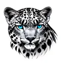 blue eyed snow leopard head tattoo design idea