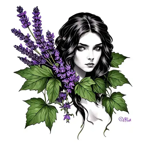poison ivy with lavender  tattoo design idea