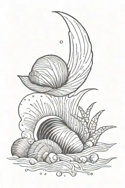 ocean and shell with two birthdates tattoo design idea