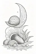 ocean and shell with two birthdates tattoo design idea