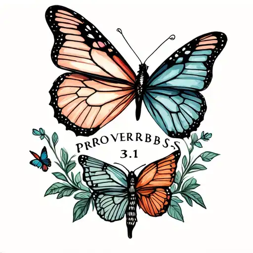 Proverbs 31 with butterflies fluttering tattoo design idea