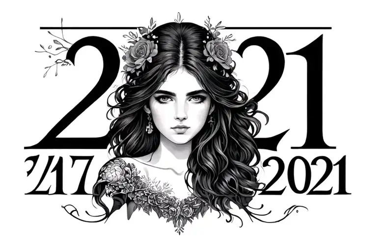 Roman numerals 2017 and 2021 girl above knee tattoo design idea