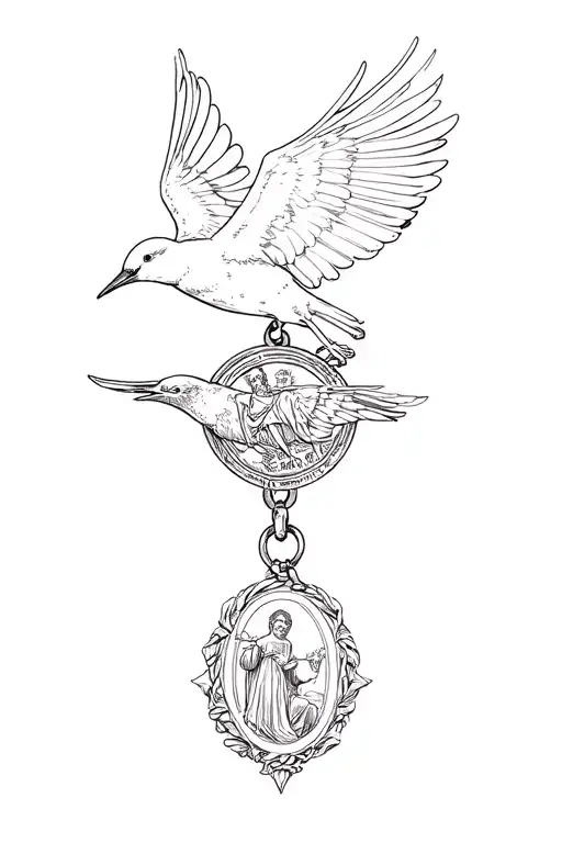 swallow and Saint Christopher medallion tattoo design idea
