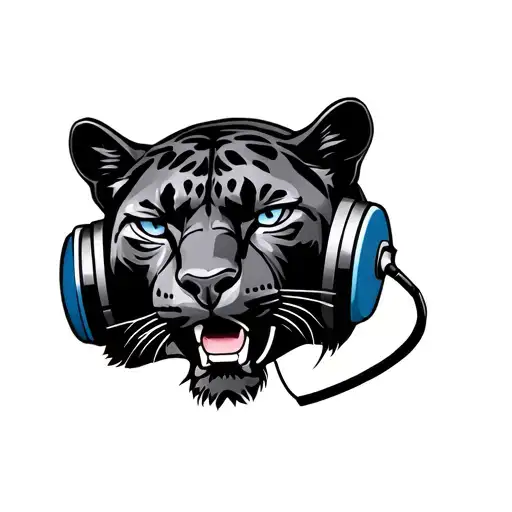 panther head with headphones tattoo design idea
