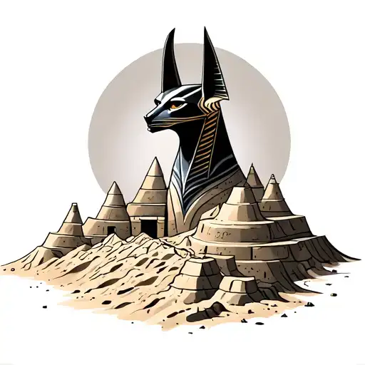 Anubis and building sandcastles tattoo design idea
