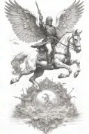 angel ride horse galloping through the war scene tattoo design idea