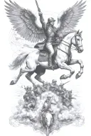 angel ride horse galloping through the war scene tattoo design idea