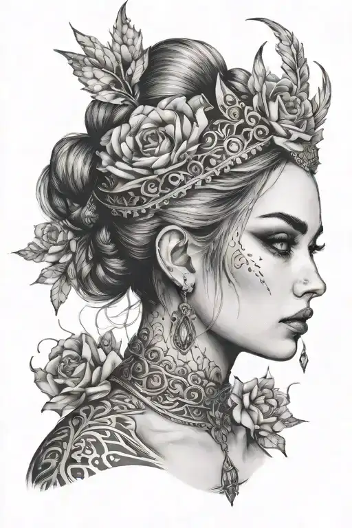 Her eyes sparkled like diamonds, I thought of her as the queen of the land, with her hair hanging over her shoulders tied with tattoo design idea