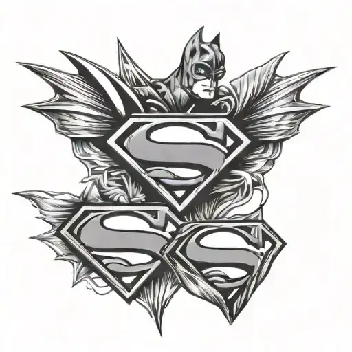 superman and batman logo together with sweet birds tattoo design idea