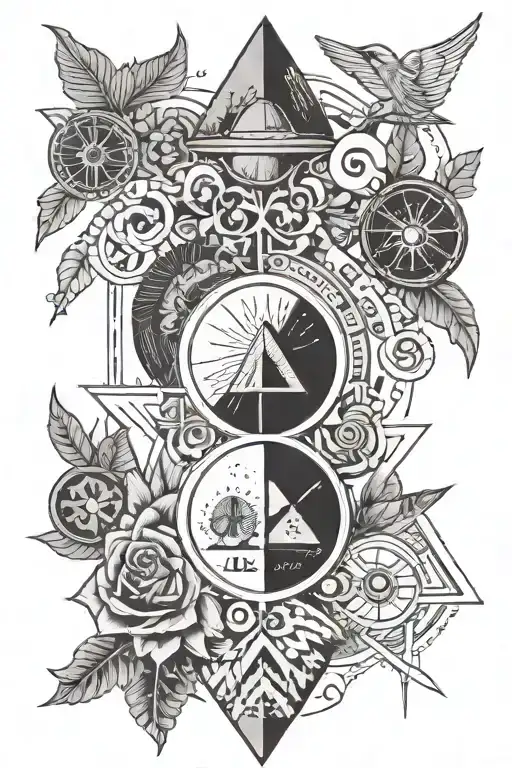 creative collage of symbols that represent the balance of opposites while also incorperating subtle hints, mexican vibes tattoo design idea