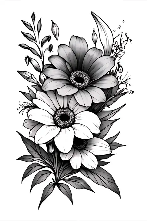 Flower tattoo with cloves, amaryllis and Gerbera Flowers in A Geometric tattoo design idea