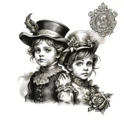 1800s children in costumes sketch style tattoo tattoo design idea