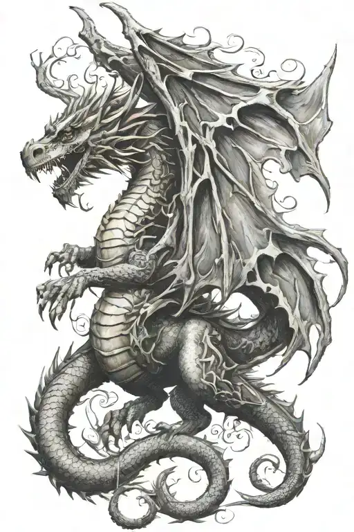 Serbian roots, dragon, dreamer, wings spread wide tattoo design idea
