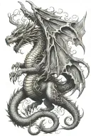 Serbian roots, dragon, dreamer, wings spread wide tattoo design idea