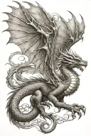 Serbian roots, dragon, dreamer, wings spread wide tattoo design idea