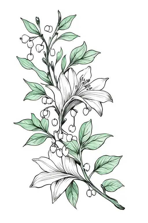Flower tendril from Easter bell, lily of the valley and mistletoe tattoo design idea
