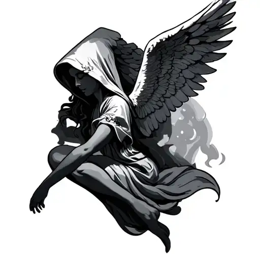 falling hooded angel  tattoo design idea