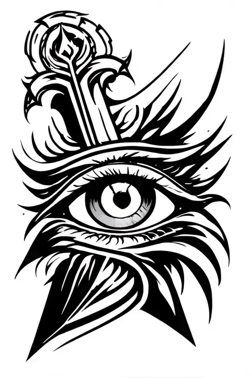 The Eye of Barad-dúr behind the sword of Sauron Lord tattoo design idea