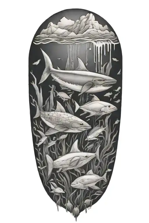 underwater animals under iceberg tattoo design idea