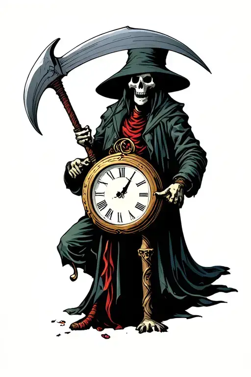 Death with a scythe with a clock tattoo design idea