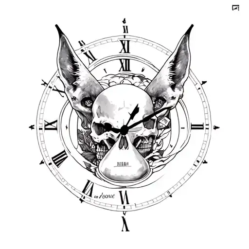 carpe above diem below in the middle hourglass coyote writes in the middle of the clock memento mori and a skull and a h tattoo design idea