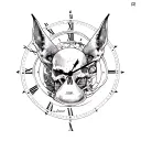 carpe above diem below in the middle hourglass coyote writes in the middle of the clock memento mori and a skull and a h tattoo design idea