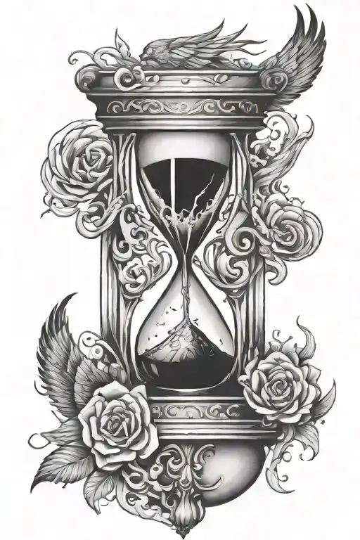 broken hourglass phoenix wirh mooncycles spiritual feminine tattoo design idea