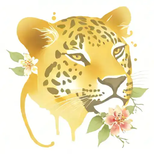 leopard print and honeysuckle flowers tattoo design idea