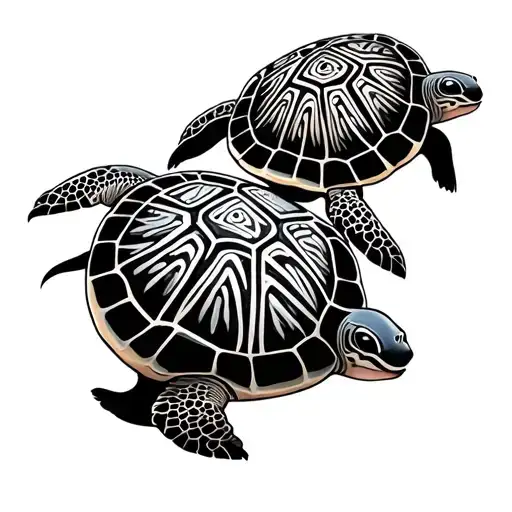 3 tribal turtles swimming tattoo design idea