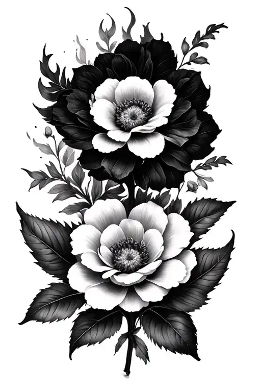 Flower composition that takes fire feminine and fine tattoo tattoo design idea