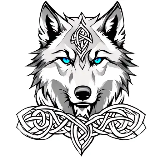 Wolf With Blue Eyes On Armor Tattoo Design Featuring Celtic Trinity Knot tattoo design idea
