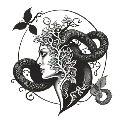 mother nature and tree of life with king cobra snake tattoo design idea