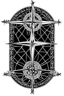 web of wyrd connected to vegvisir viking compass with the phrase patientia ad accipiendum, fortitudo ad perficiendum tattoo design idea