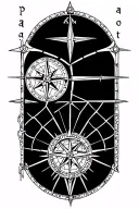web of wyrd connected to vegvisir viking compass with the phrase patientia ad accipiendum, fortitudo ad perficiendum tattoo design idea