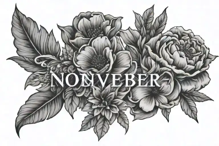 November 28 2023 in Roman numerals with birth flower  tattoo design idea