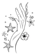 ocean theme (shells, starfish, hibiscus, ect) minimalist, for wrist tattoo design idea