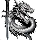 Dragon and Conan sword going tattoo design idea