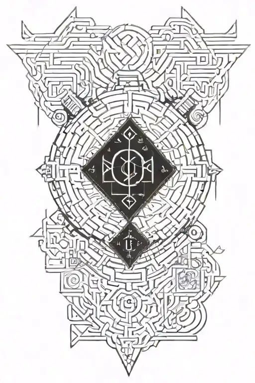dark cyber sigilism tattoo using for men on the spine and upper back tattoo design idea