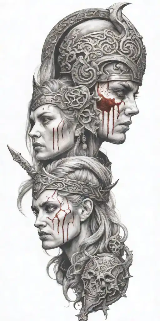 multiple viking women bloody cemetary tattoo design idea