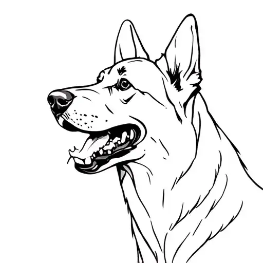 German shepherd barking with shaved down canines teeth tattoo design idea