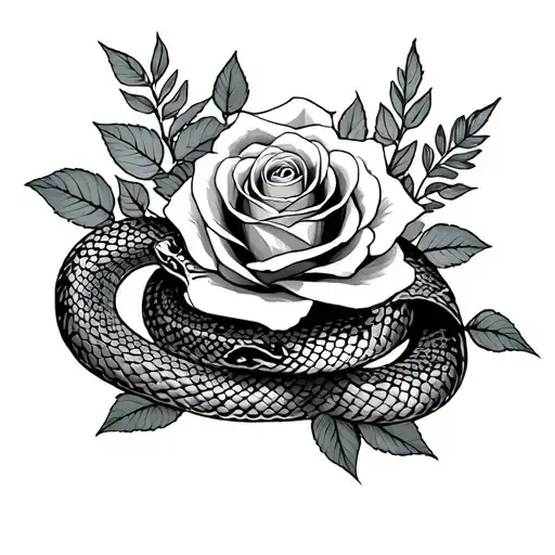 rose tattoo with snake and plants + warrior tattoo design idea