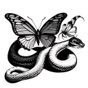 A design snake that is trying to hunt butterfly tattoo design idea
