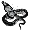 A design snake that is trying to hunt butterfly tattoo design idea