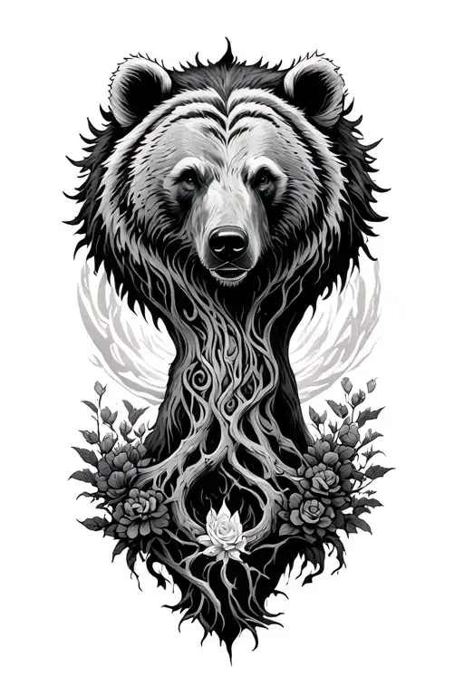 yggdrasil and bear tattoo design idea