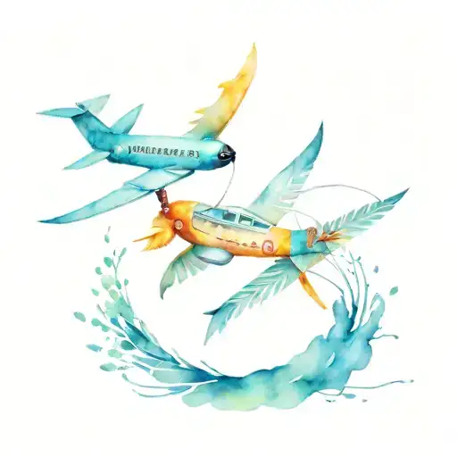 aeroplane and a quill pen entwined together tattoo design idea