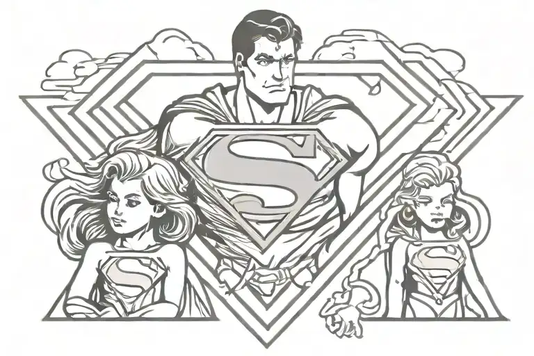 3 daughters and superman logo tattoo design idea