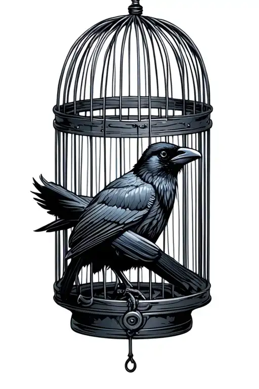 crow on top of cage tattoo design idea