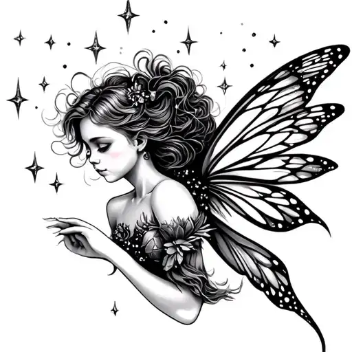 Fairy and wake of stars, fairy dust tattoo design idea
