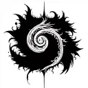 Tribal fine long lightning dark lettering big black work dark works bioorganic roots ornaments swirly spiky  cybertribal tattoo design idea