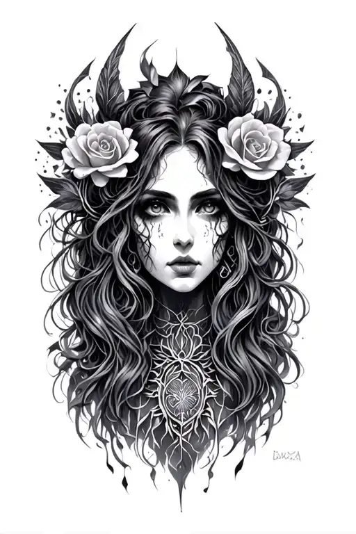 dark goth goddess gaia tattoo design idea